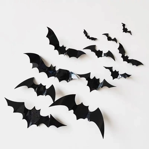 3D black PVC bat wall stickers for Halloween party decoration in dynamic flying formation
