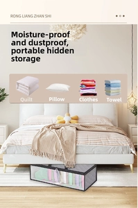 Grey underbed non-woven storage bag with clear window and reinforced handles for bedding