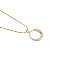 Elegante collana dorata con ciondolo a mezzaluna e pietre di zircone cubico trasparenti