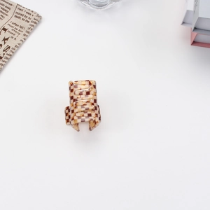 Brown checkered acrylic hair claw clip with vintage checkered pattern and glossy finish