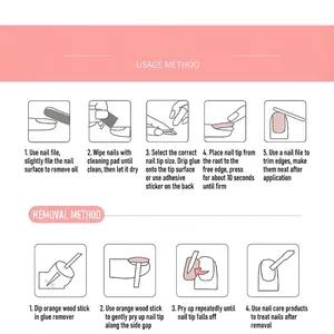 Step-by-step instructions for applying and removing 24pcs press-on nail patches with ease