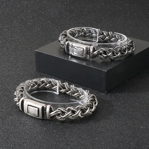 Retro punk style braided titanium steel chain bracelet for men with vintage silver finish