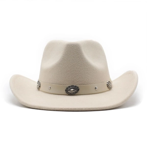 Classic beige wool felt western cowboy hat with vintage silver floral concho decorations