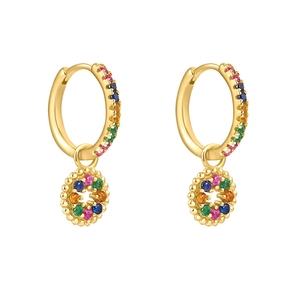 Elegant gold-plated hoop earrings featuring colorful rainbow zircon stones for women