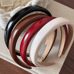 Lot de serre-têtes vintage en cuir PU large en noir, bordeaux, caramel et blanc crème