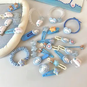 Accessoires Cheveux Dessin Animé Bleu Blanc Résine Acrylique Nuages Étoiles Ours Pinces Élastiques Pour Femmes Filles Style Doux