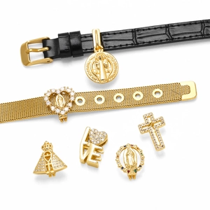 18k vergoldete Jungfrau Maria und Kreuz Anhänger für Mesh- und Lederarmbänder