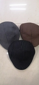 Group of breathable pinstripe flat caps for men and women in grey, brown and black