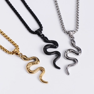 Gothic cobra snake pendants in gold, silver and black stainless steel for necklaces