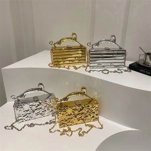 Metallische Abendtasche Leoparden Griff Hartschale Acryl Box Clutch Mit Abnehmbarer Kette Schultertasche Für Damen