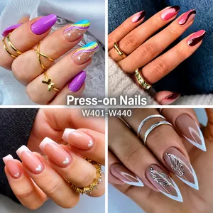 French Style Almond Press On Nails With 3D Heart Flower Butterfly Rhinestone Design Wearable Artificial Fake Nails For Women