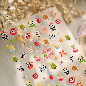 Christmas panda nail art stickers with festive trees and ginger man decals for manicure
