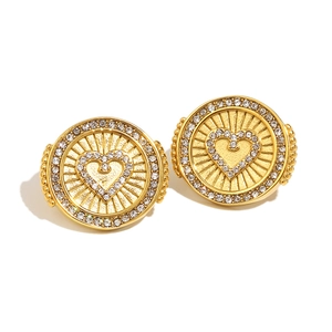 Boucles d'oreilles cœur en acier inoxydable plaqué or 18K avec cristaux de zircon