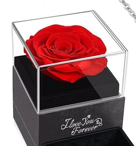 Preserved red rose gift box with I Love You Forever text and necklace storage compartment