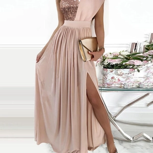 Elegantes One Shoulder Pailletten Patchwork Maxi Kleid Mit Hohem Schlitz Für Damen Party Abendkleid Gala