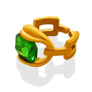 Retro gold plated stainless steel ring featuring a large geometric emerald crystal stone