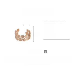 Detail of rose gold hollow flower cuff bracelet with iron material specs and dimensions