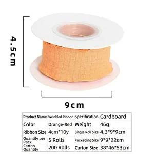 Detail of 4cm orange pleated linen ribbon roll for flower bouquets and gift wrapping