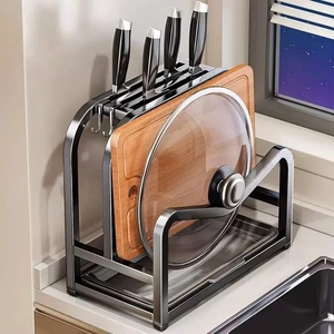 Porte-Couteaux De Cuisine Multifonctionnel Support De Rangement En Acier Au Carbone Pour Planche À Découper Et Couvercle