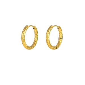 Minimalist 18K gold titanium steel hoop earrings with hammered texture on white background