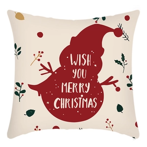 Weihnachts-Kissenbezug mit rotem Schneemann-Silhouette und Merry Christmas Schriftzug