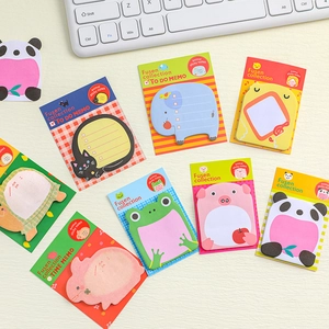 Cute animal shaped sticky notes collection with panda and cat designs on wooden desk