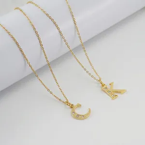Collier Pendentif Lettre Initiale Acier Inoxydable Plaqué Or 18K Strass Alphabet Minimaliste Chaîne Clavicule Bijoux Femmes