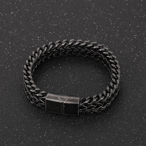 Men's double-row keel chain bracelet in gun black titanium steel with magnetic clasp