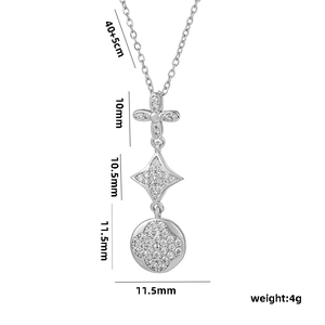 Three-flower titanium steel necklace with sparkling zircon pendants, length 40+5cm, 4g weight