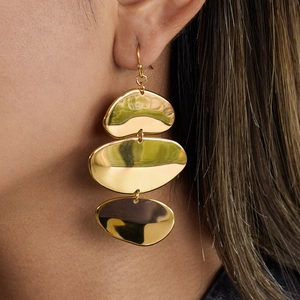 Boucles d'oreilles pendantes à trois couches en acier inoxydable doré de forme galet