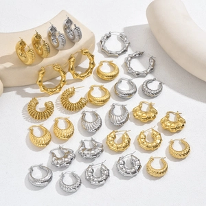 Croissant Hoop Earrings Vintage 18K Gold Plated Titanium Steel Hollow Twisted Bamboo Texture For Women Aesthetic