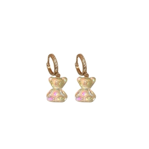 Boucles d'oreilles ours colorées mignonnes avec zircons et créoles en or rose chic