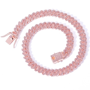 Herren 12mm Hip Hop Panzerkette in Roségold mit funkelnden, eisgekühlten Kristallen