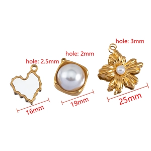 French gold flower heart pendant charms with pearls for DIY necklace making