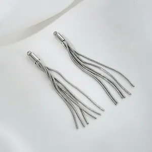 Silver color snake chain tassel pendant earrings with ball stud for DIY jewelry making