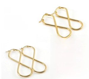 Polished gold infinity hoop earrings with smooth electroplated finish detail for women