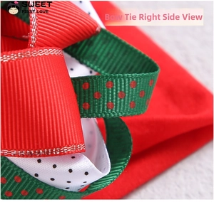 Detail shot of multi-layer grosgrain ribbon bow with dots on elastic nylon headband
