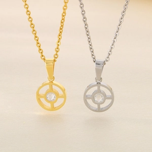 Minimalist geometric circular hollow pendant necklace in gold and silver steel finish