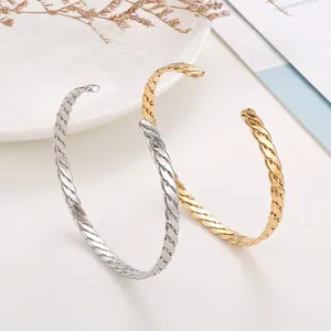Bracelet Jonc Ouvert Torsadé En Acier Inoxydable Forme C Tressé Minimaliste Réglable Bijoux De Mode Pour Femmes