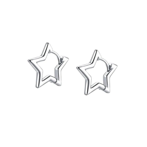 Elegant silver hollow star hoop earrings with a minimalist geometric star shape design