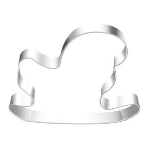 Close-up of a stainless steel Christmas hat cookie cutter with polished metallic finish