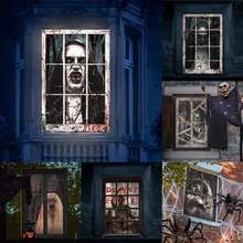 Detail showing various Halloween window stickers with spooky zombies and ghosts designs