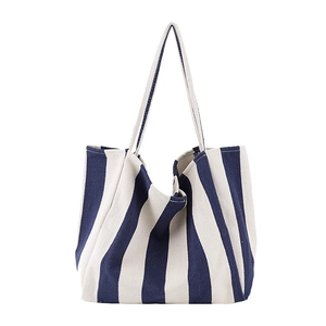 Classic blue and white striped canvas tote bag with large capacity for daily commuting