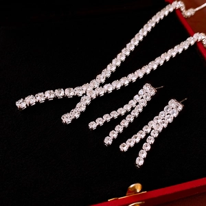 Luxury zircon tassel necklace and earring set in a premium red velvet jewelry box