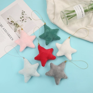 Set of six colorful plush star ornaments for bags and keychains with gold strings