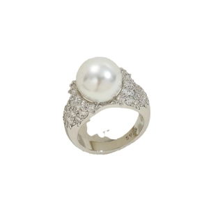 Elegant S925 sterling silver ring featuring a large white pearl and zircon accents
