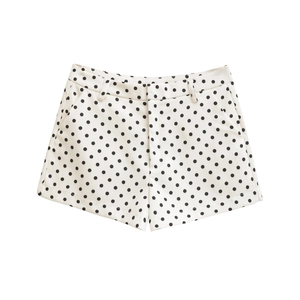 Women Polka Dot Shorts High Waist Straight Leg Polyester Cotton Sweet Vintage Style Pockets