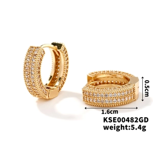 Detail view of 1.6cm gold hoop earrings with white zircon inlays and technical specs