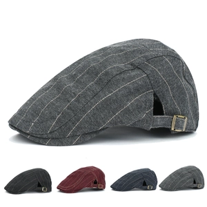 Vintage Striped Flat Cap 100% Cotton Adjustable British Style Ivy Hat For Men Women Casual Retro Newsboy Cap