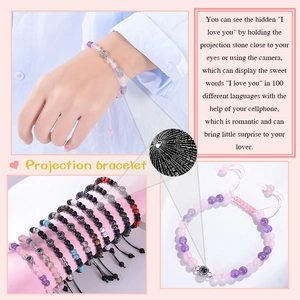 Bracelet fait main avec projection de 100 langues et perles en pierre naturelle